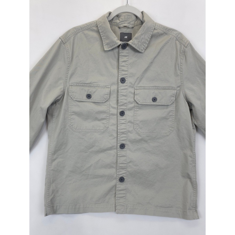 H&M Menswear Button Up Shirt Jacket M Beige Casual Workwear Utility Layering